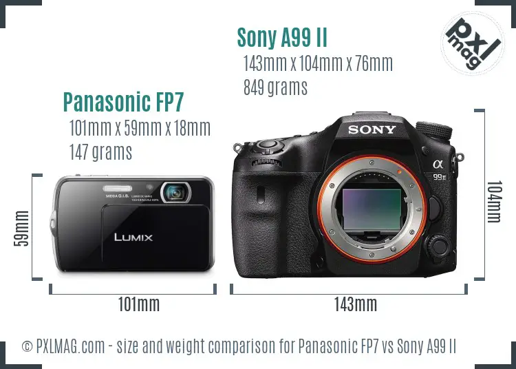 Panasonic FP7 vs Sony A99 II size comparison