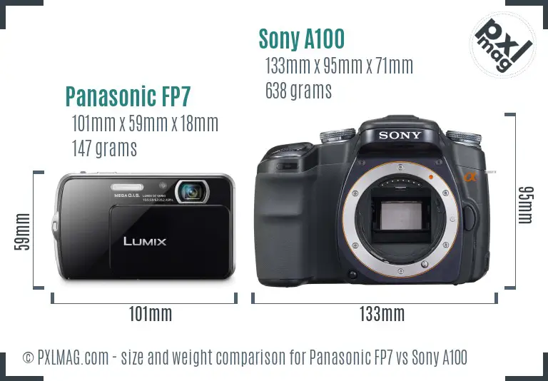 Panasonic FP7 vs Sony A100 size comparison