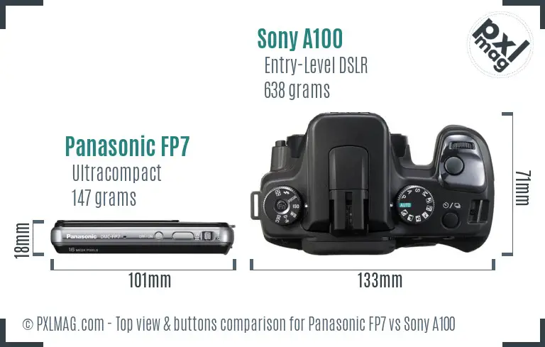 Panasonic FP7 vs Sony A100 top view buttons comparison
