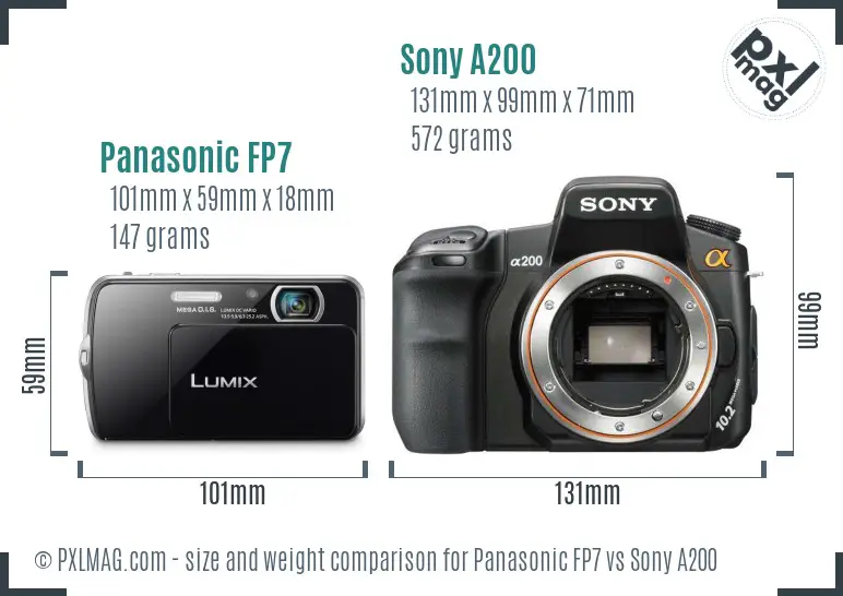 Panasonic FP7 vs Sony A200 size comparison