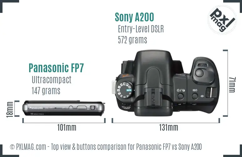 Panasonic FP7 vs Sony A200 top view buttons comparison