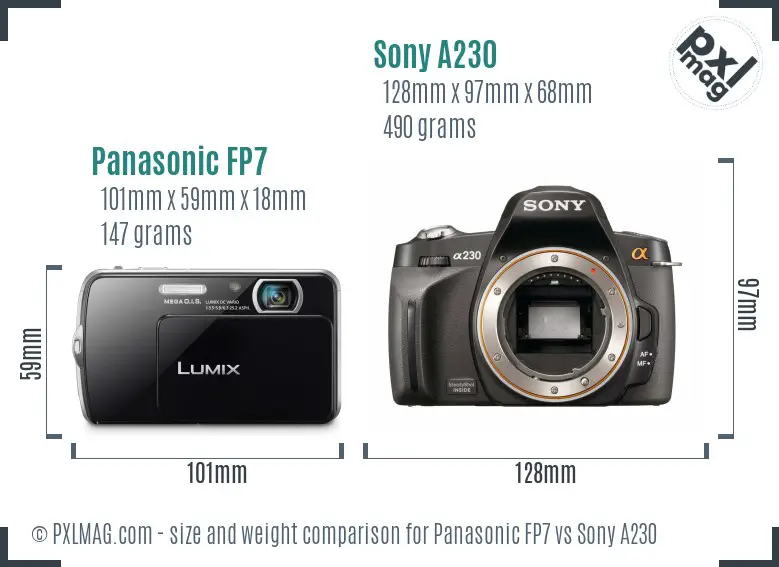 Panasonic FP7 vs Sony A230 size comparison