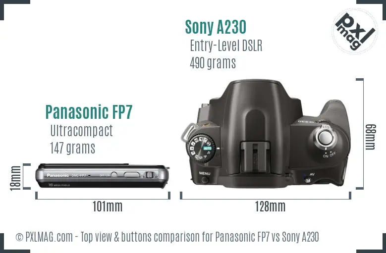 Panasonic FP7 vs Sony A230 top view buttons comparison