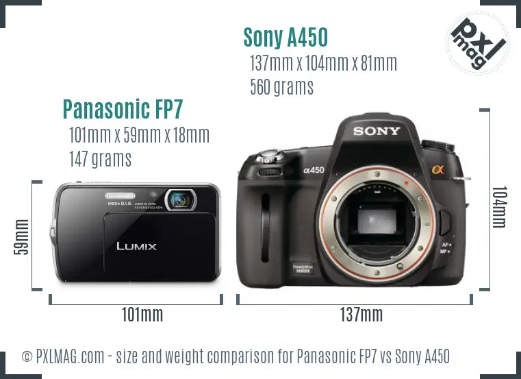 Panasonic FP7 vs Sony A450 size comparison