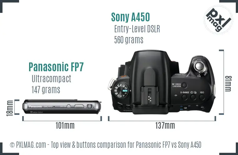 Panasonic FP7 vs Sony A450 top view buttons comparison