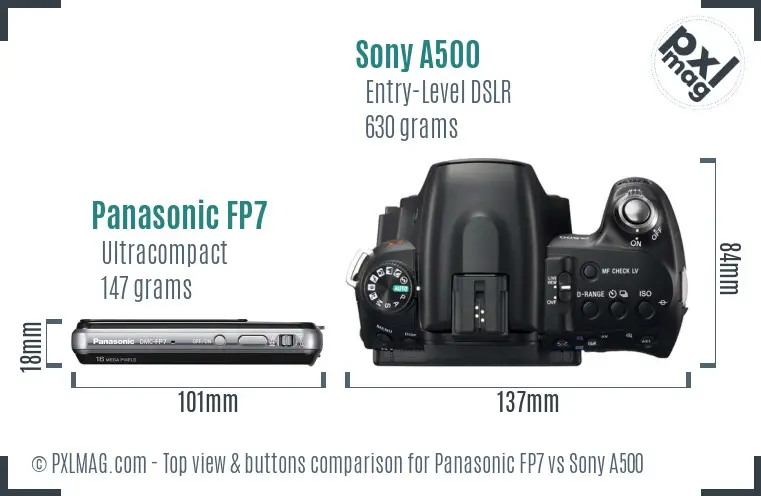 Panasonic FP7 vs Sony A500 top view buttons comparison