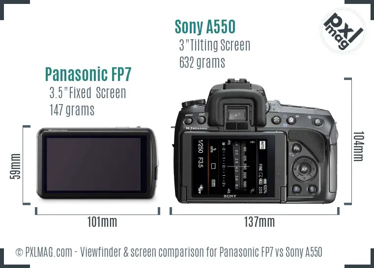 Panasonic FP7 vs Sony A550 Screen and Viewfinder comparison