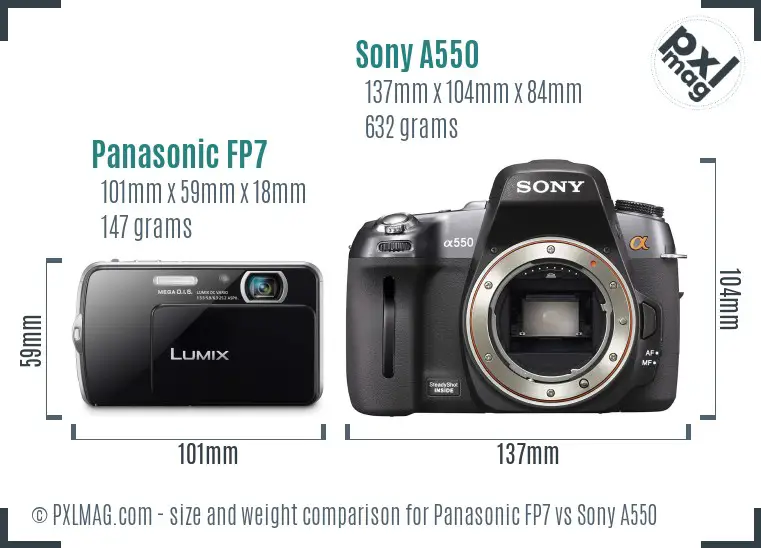 Panasonic FP7 vs Sony A550 size comparison