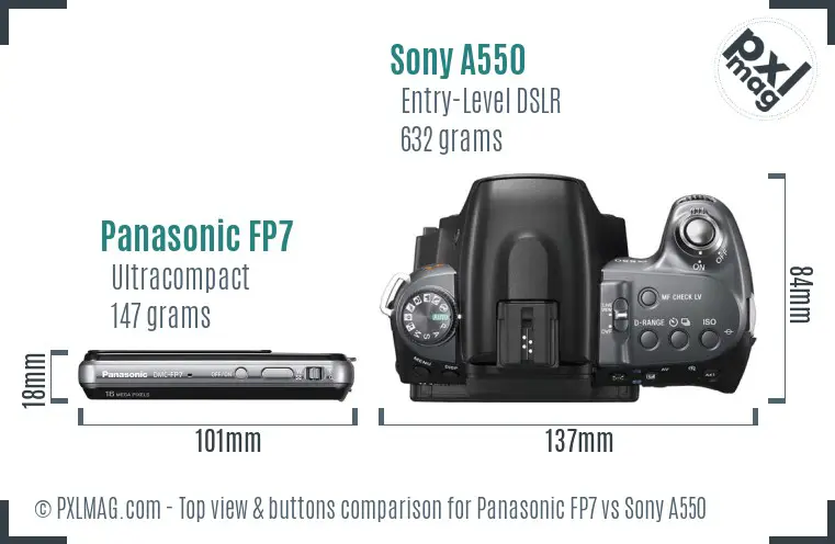 Panasonic FP7 vs Sony A550 top view buttons comparison