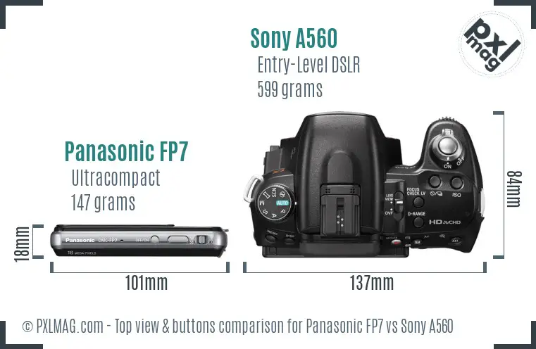 Panasonic FP7 vs Sony A560 top view buttons comparison