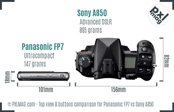 Panasonic FP7 vs Sony A850 top view buttons comparison