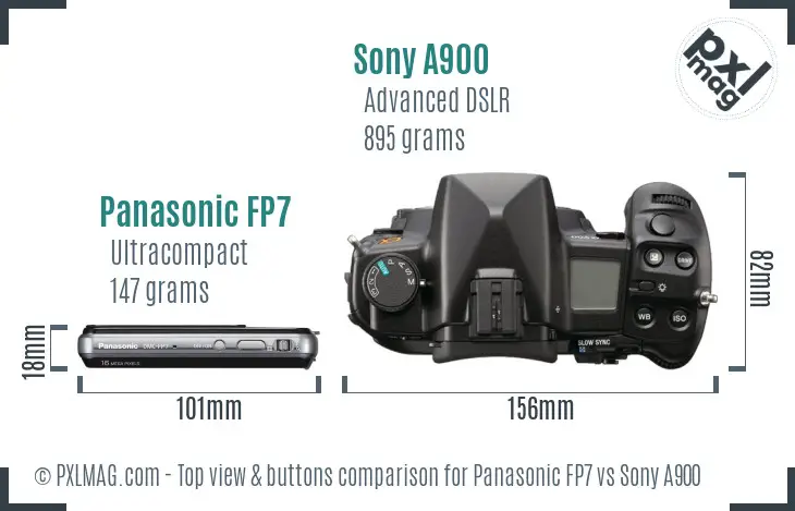Panasonic FP7 vs Sony A900 top view buttons comparison