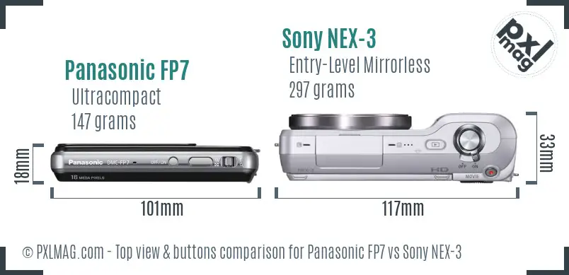 Panasonic FP7 vs Sony NEX-3 top view buttons comparison