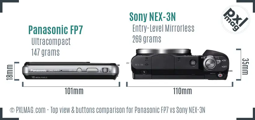 Panasonic FP7 vs Sony NEX-3N top view buttons comparison