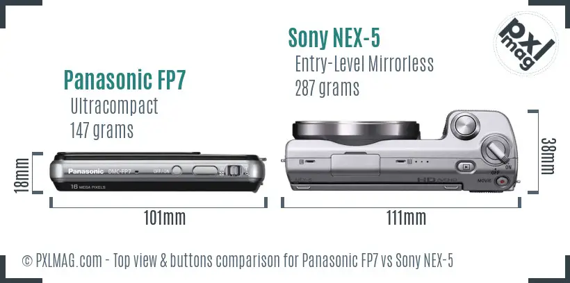 Panasonic FP7 vs Sony NEX-5 top view buttons comparison