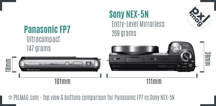 Panasonic FP7 vs Sony NEX-5N top view buttons comparison