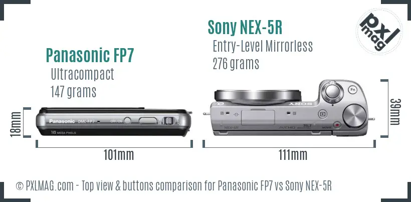 Panasonic FP7 vs Sony NEX-5R top view buttons comparison
