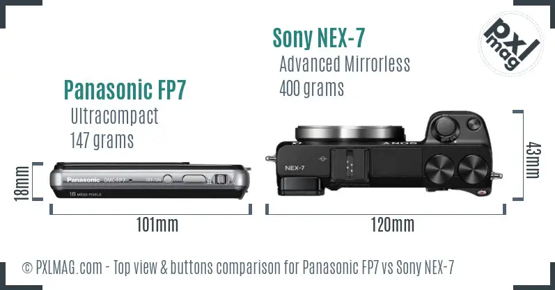 Panasonic FP7 vs Sony NEX-7 top view buttons comparison