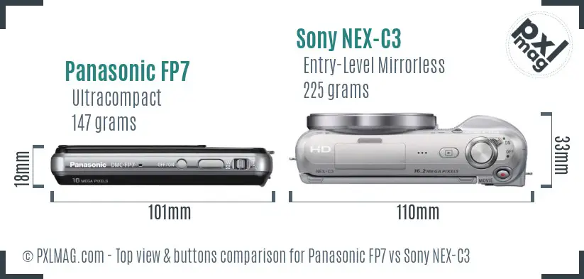 Panasonic FP7 vs Sony NEX-C3 top view buttons comparison