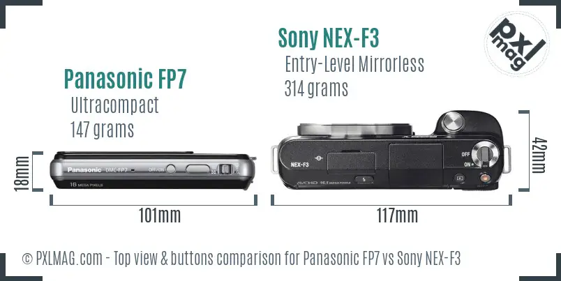 Panasonic FP7 vs Sony NEX-F3 top view buttons comparison