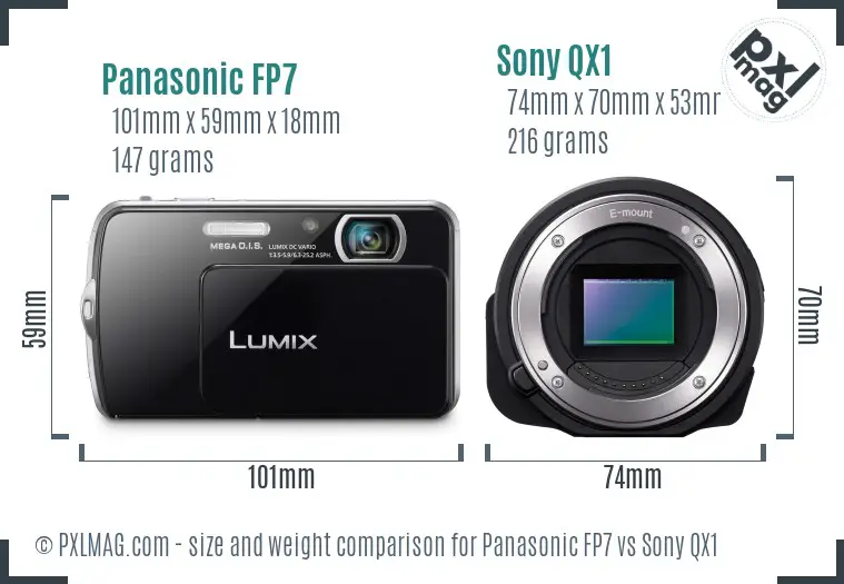 Panasonic FP7 vs Sony QX1 size comparison