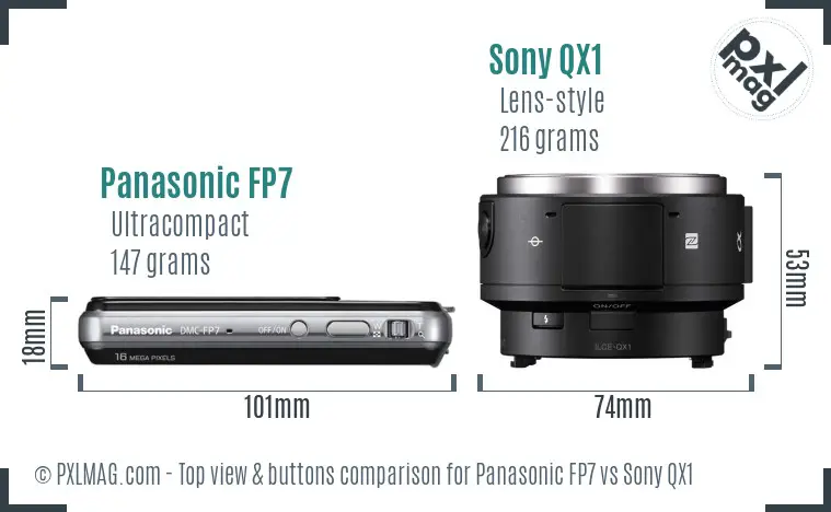 Panasonic FP7 vs Sony QX1 top view buttons comparison