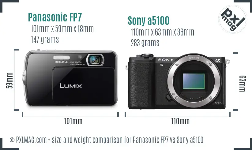 Panasonic FP7 vs Sony a5100 size comparison