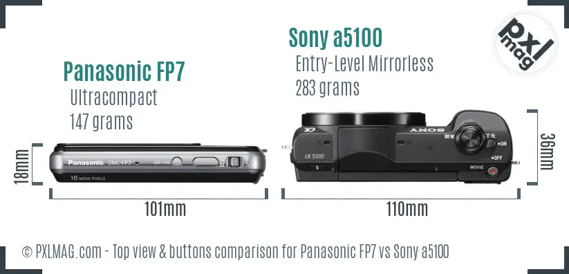 Panasonic FP7 vs Sony a5100 top view buttons comparison