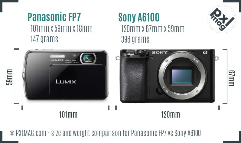 Panasonic FP7 vs Sony A6100 size comparison