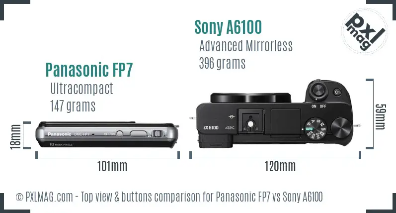 Panasonic FP7 vs Sony A6100 top view buttons comparison