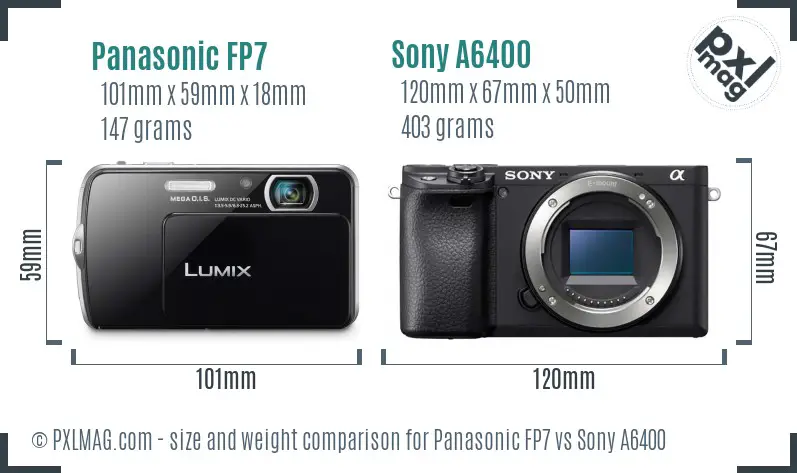 Panasonic FP7 vs Sony A6400 size comparison