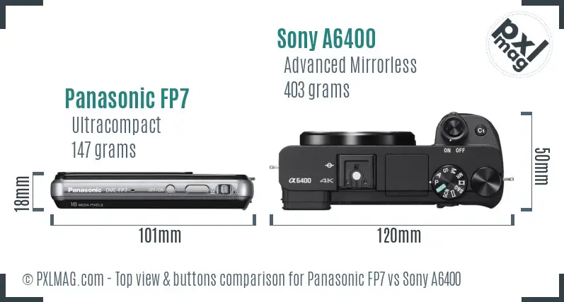 Panasonic FP7 vs Sony A6400 top view buttons comparison