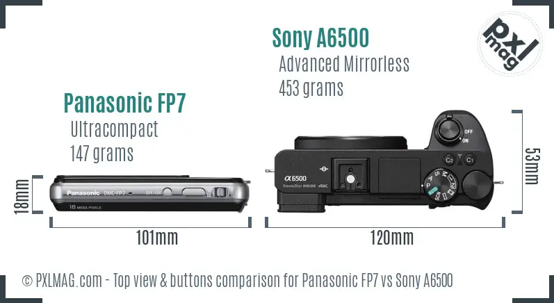Panasonic FP7 vs Sony A6500 top view buttons comparison