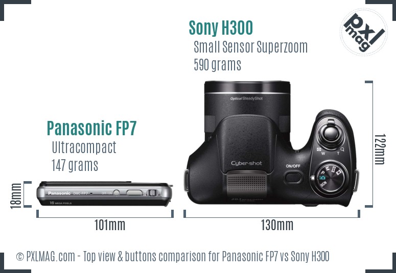 Panasonic FP7 vs Sony H300 top view buttons comparison