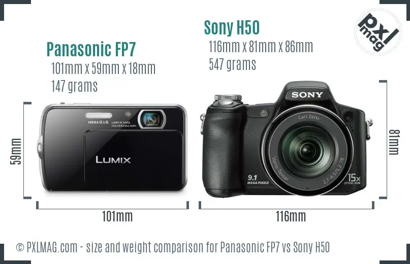 Panasonic FP7 vs Sony H50 size comparison