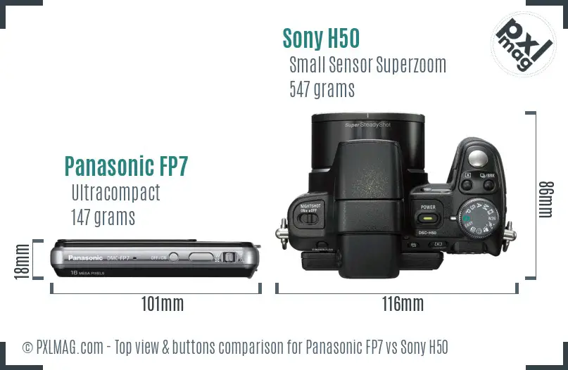 Panasonic FP7 vs Sony H50 top view buttons comparison