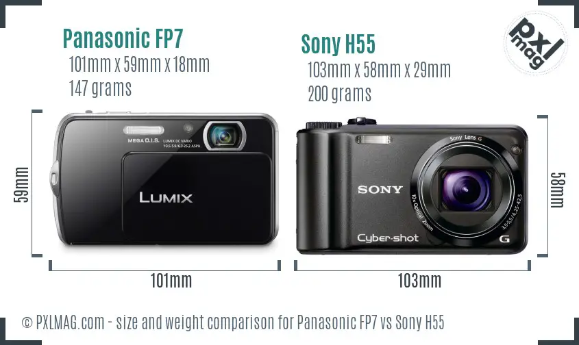 Panasonic FP7 vs Sony H55 size comparison
