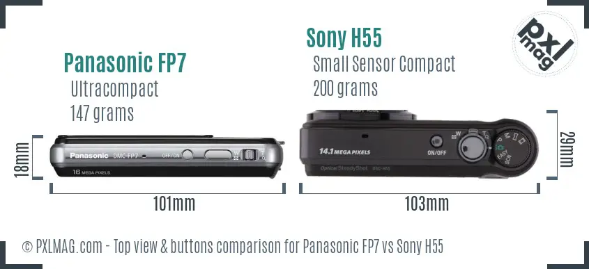 Panasonic FP7 vs Sony H55 top view buttons comparison