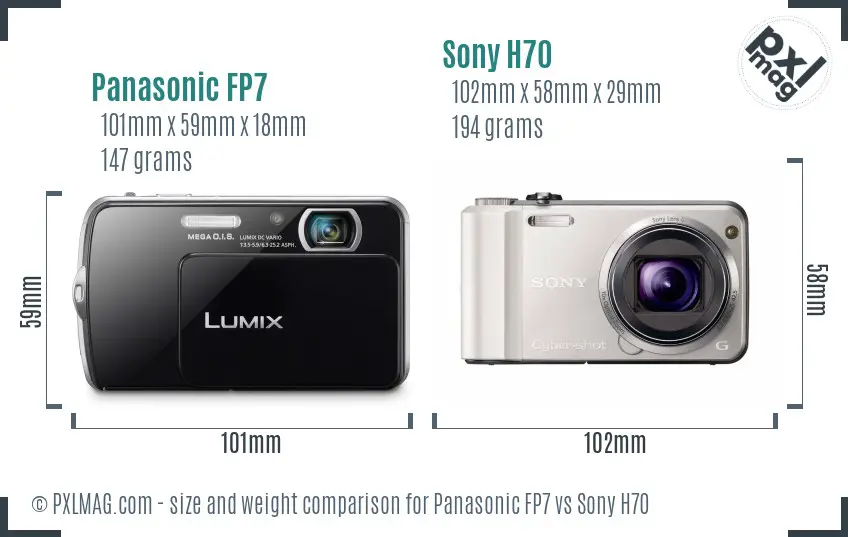 Panasonic FP7 vs Sony H70 size comparison