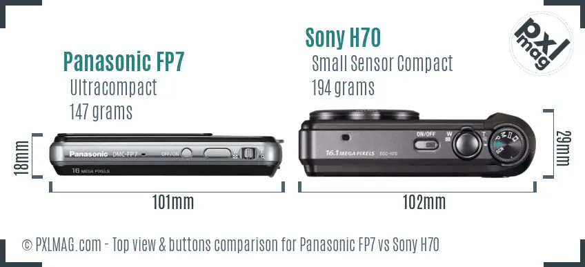 Panasonic FP7 vs Sony H70 top view buttons comparison