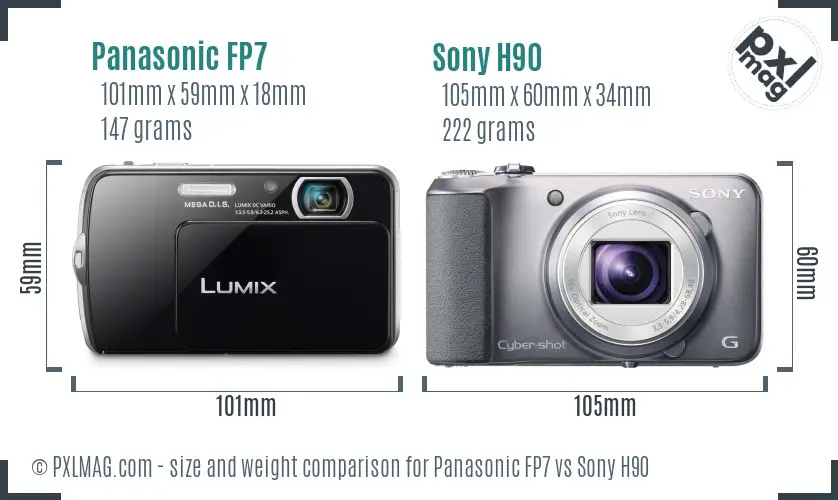 Panasonic FP7 vs Sony H90 size comparison