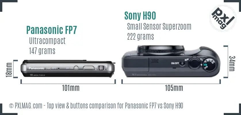 Panasonic FP7 vs Sony H90 top view buttons comparison