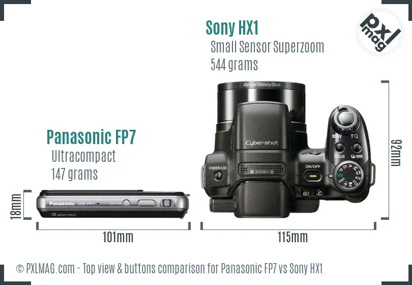 Panasonic FP7 vs Sony HX1 top view buttons comparison