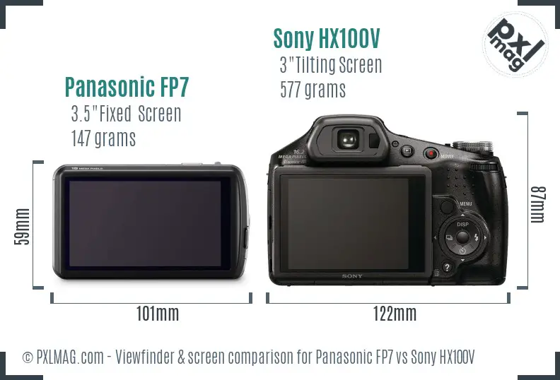 Panasonic FP7 vs Sony HX100V Screen and Viewfinder comparison