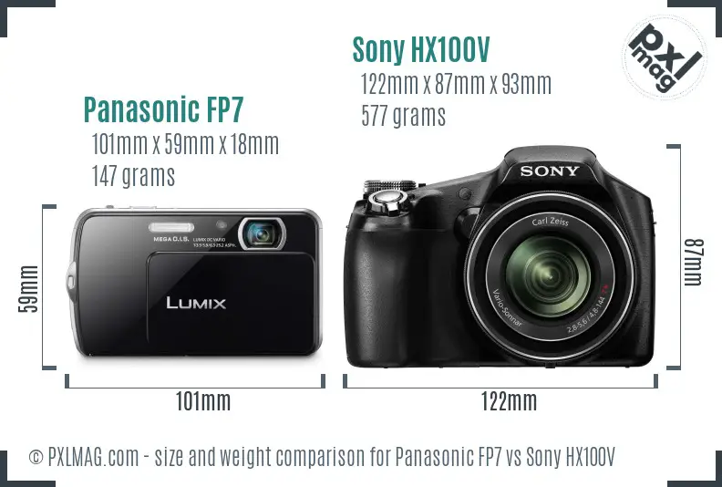 Panasonic FP7 vs Sony HX100V size comparison