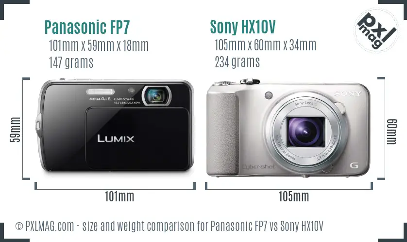 Panasonic FP7 vs Sony HX10V size comparison