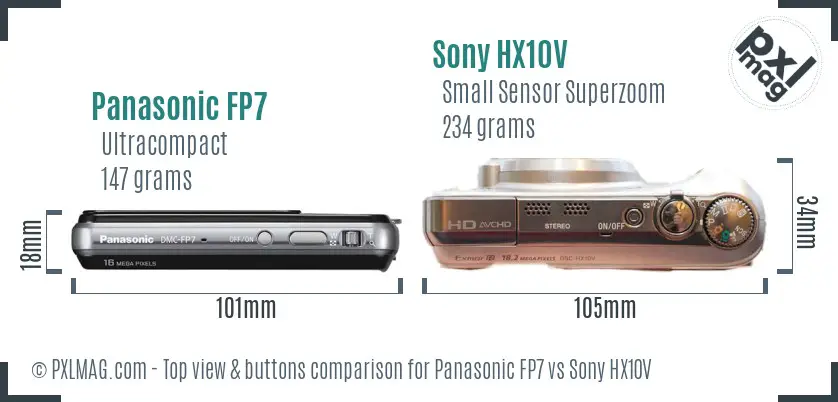 Panasonic FP7 vs Sony HX10V top view buttons comparison