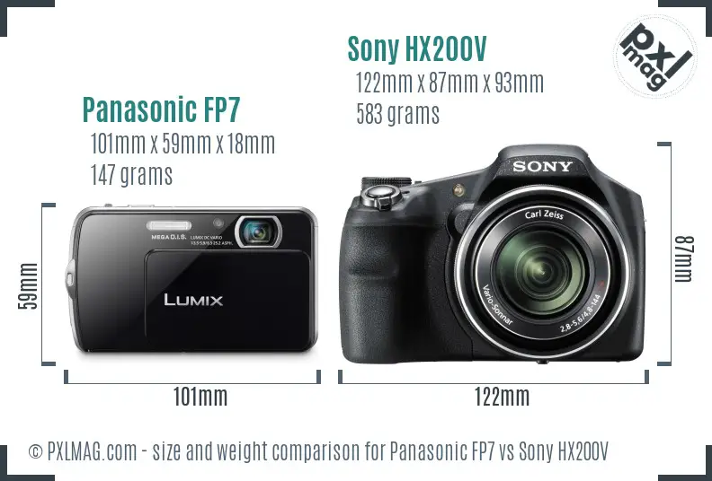 Panasonic FP7 vs Sony HX200V size comparison
