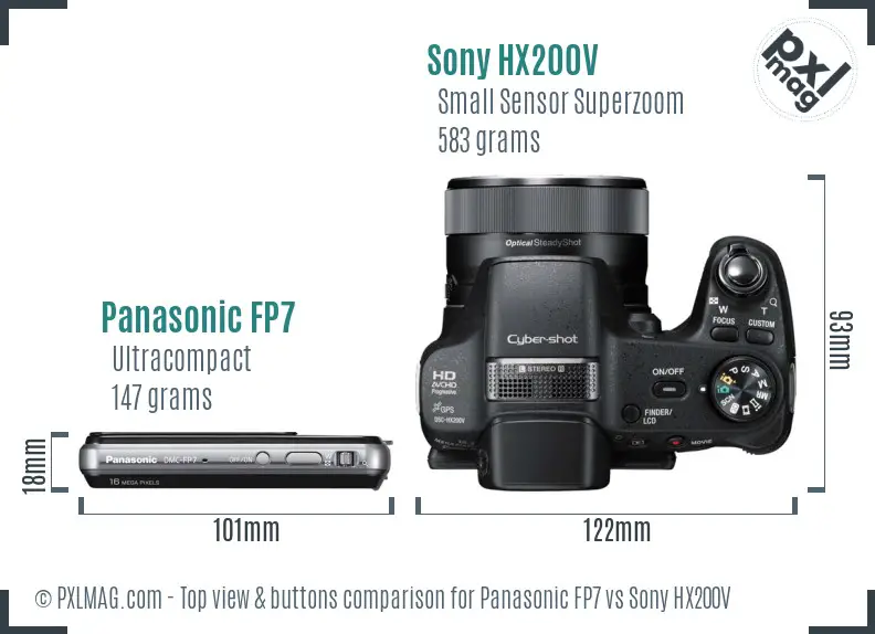 Panasonic FP7 vs Sony HX200V top view buttons comparison