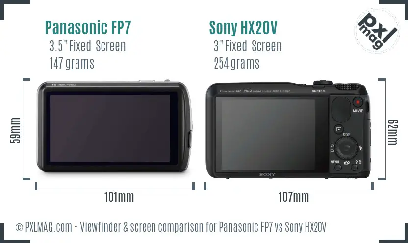 Panasonic FP7 vs Sony HX20V Screen and Viewfinder comparison